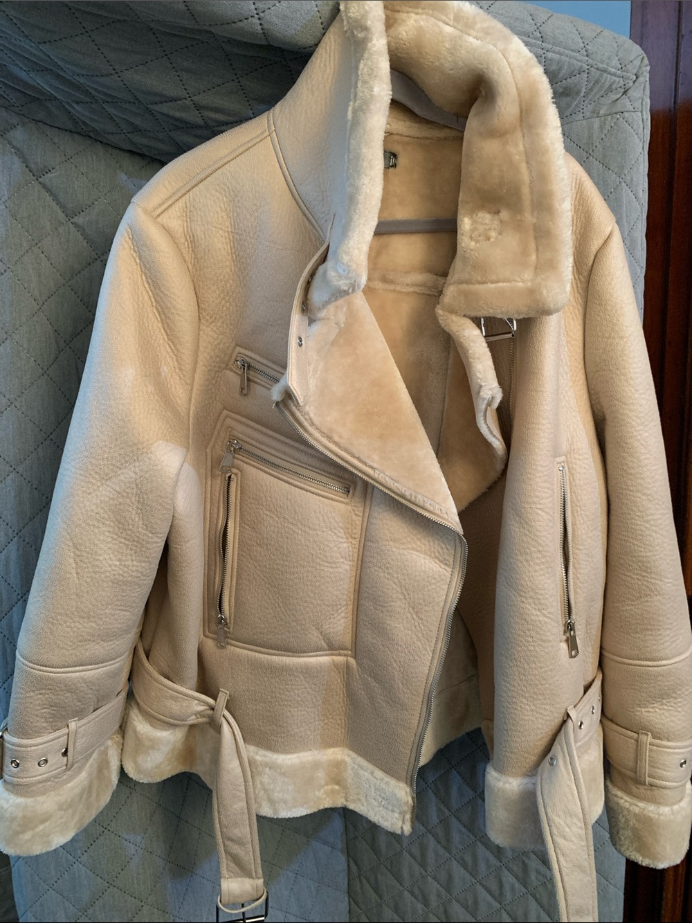 #181 Missguided Cream Faux Shearling Biker Jacket